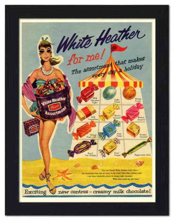 031 white heather chocolates 1950s 2 Vintage Advert A4 Photo Print