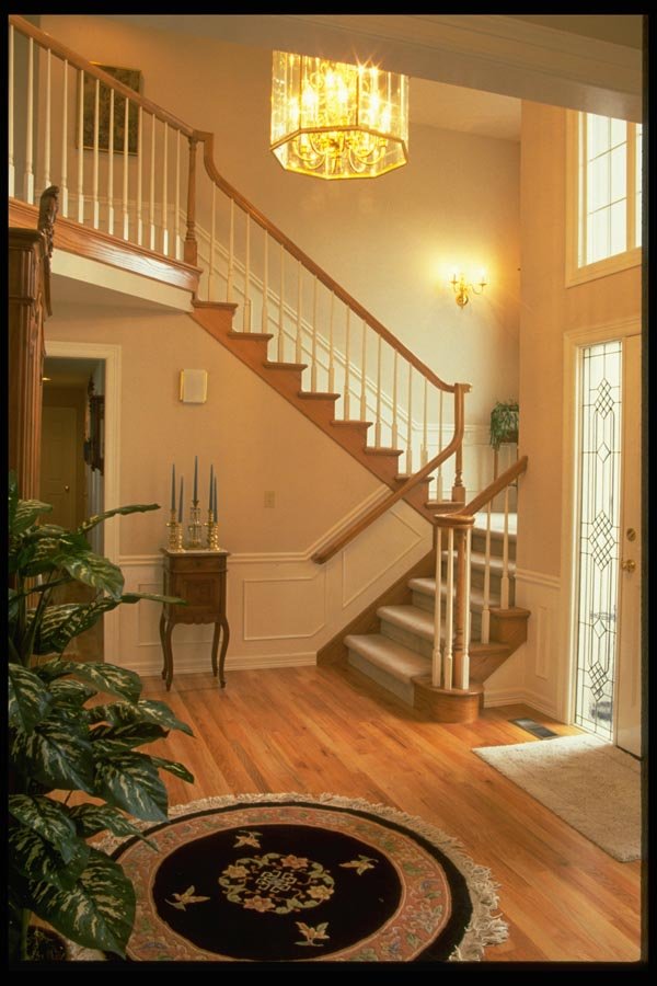 031002 Sunny Foyer With Staircase, Oriental Rug A4 Photo Print