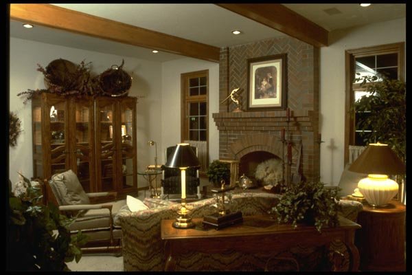 031011 Herringbone Brick Fireplace, Exposed Beams A4 Photo Print