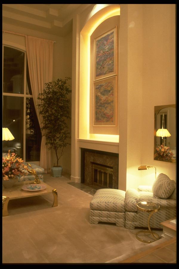 031047 Living Room With Backlit Marble Fireplace A4 Photo Print