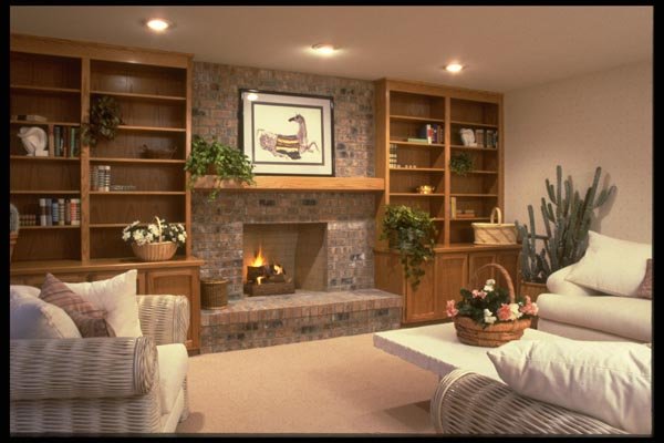 031051 Used Brick Fireplace, Wicker Furniture A4 Photo Print