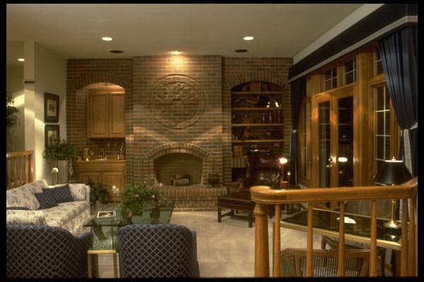 031052 Sitting Room With Brick Fireplace At Bar A4 Photo Print