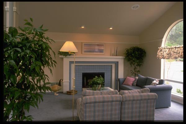 031097 Country Living Room, Blue Tile Fireplace A4 Photo Print