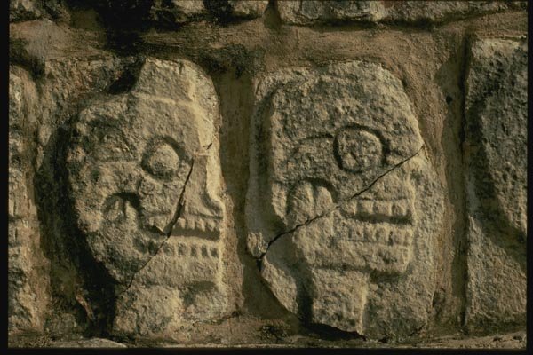 033034 Detailed View Of Sculpture On Wall Of Skulls, Chichen Itza A4 Photo Print