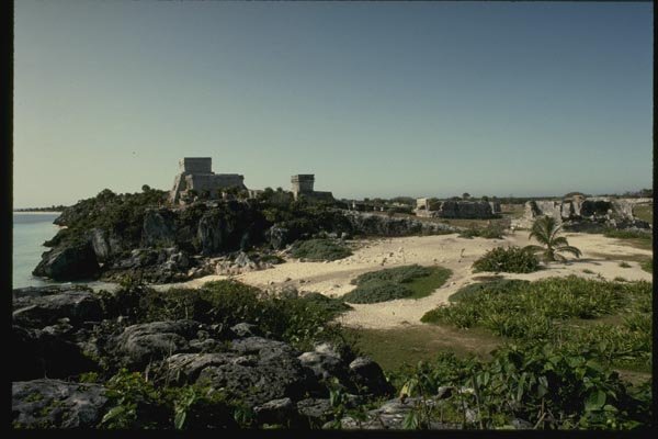 033054 Beach View Of Mayan Ruins, Tulum A4 Photo Print