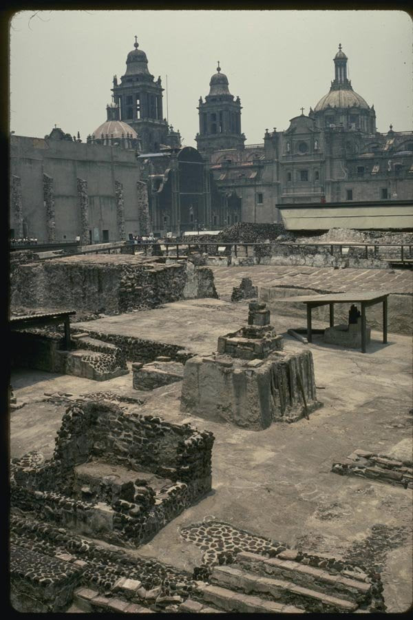 033078 Aztec Ceremonial Grounds And Spanish Cathedral A4 Photo Print