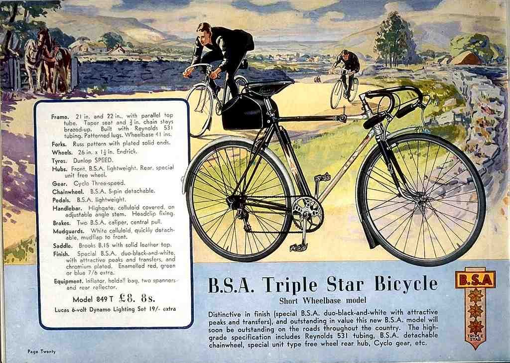 034 Bsa Triple Star Bicycle Vintage A4 Photo Print