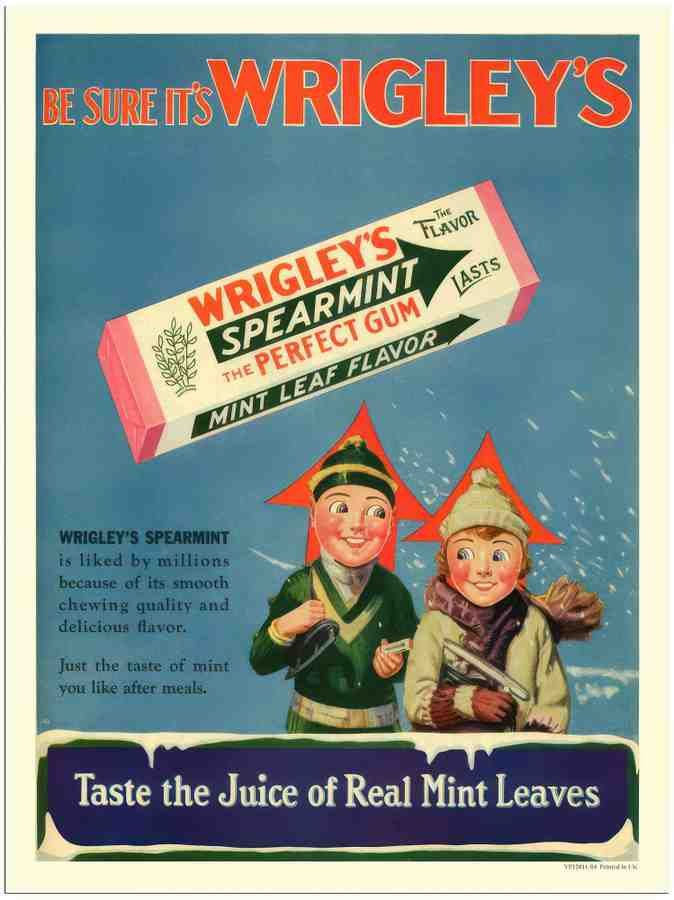 04 wrigleys chewing gum 1920s winter 2 Vintage Advert A4 Photo Print