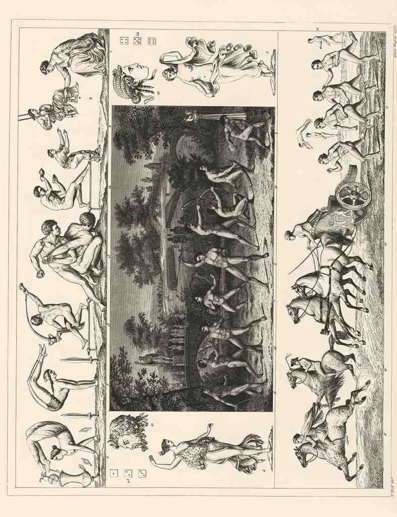 040 Grecian Games Engrve 1850 Vintage A4 Photo Print