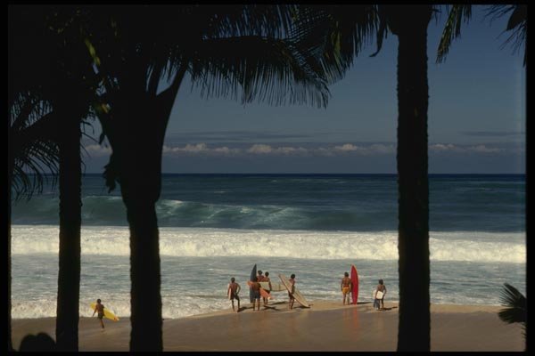 046010 Surfers Sunset Beach, Oahu A4 Photo Print