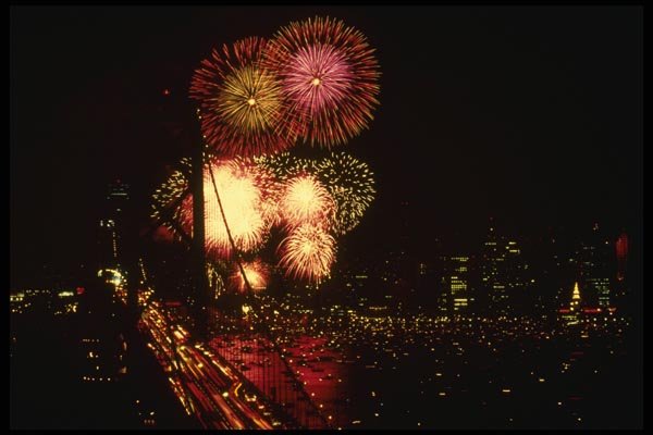 048003 Fireworks Bay Bridge A4 Photo Print