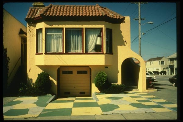 048011 Yellow House With Painted Lawn A4 Photo Print