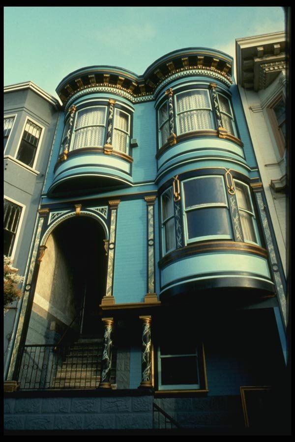 048012 Blue green Victorian House San Francisco A4 Photo Print