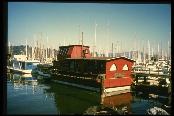 048024 Red Houseboat San Francisco A4 Photo Print