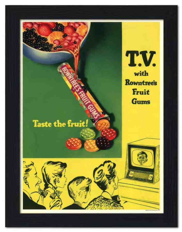 049K TV with rowntrees fruit gums 1950s 2 Vintage Advert A4 Photo Print