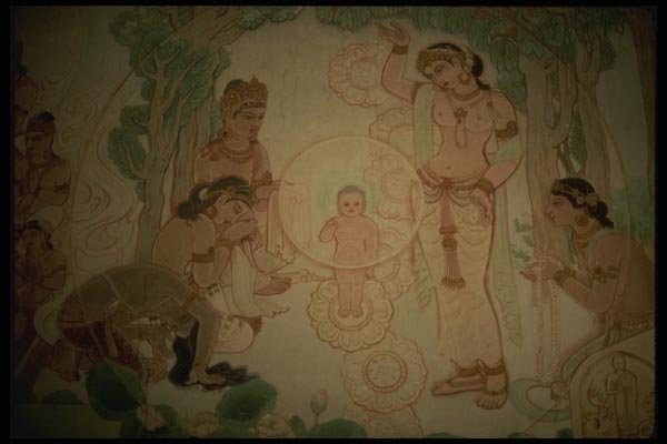 056043 Painting Of Buddha, Temple Interior Sarnath, India A4 Photo Print