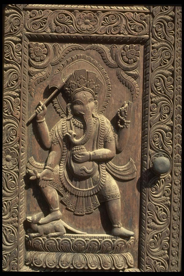 056046 Ganesh On Doorway Kathmandu, Nepal A4 Photo Print