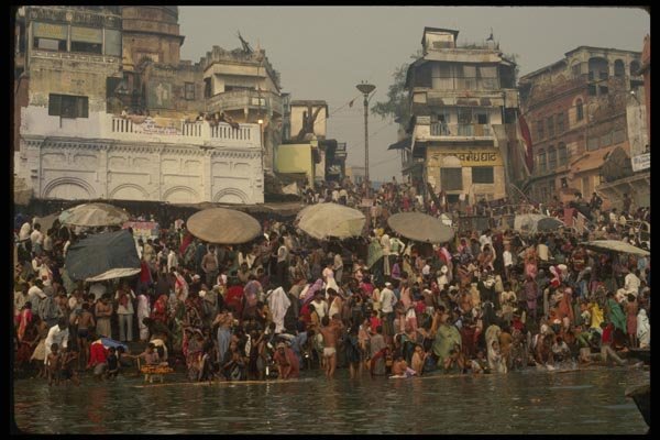 056049 Pilgrims In The Ganges Varanasi, India A4 Photo Print