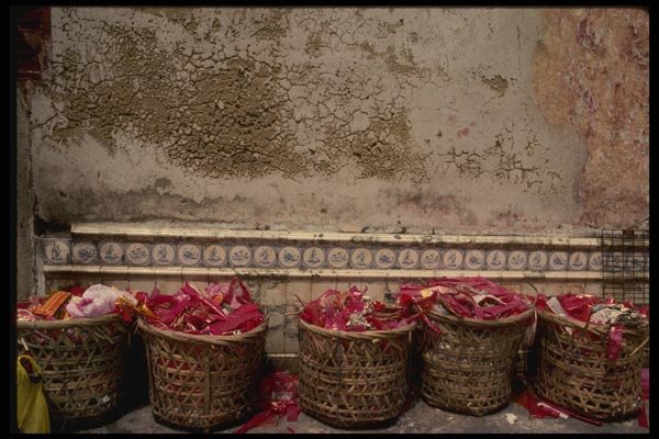 057071 Temple Interior With Baskets Of Burnt Joss Sticks A4 Photo Print