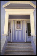 059090 Three Blue Doors Framed In White A4 Photo Print