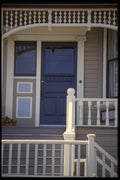 059093 Railings, Gingerbread And A Blue Door A4 Photo Print