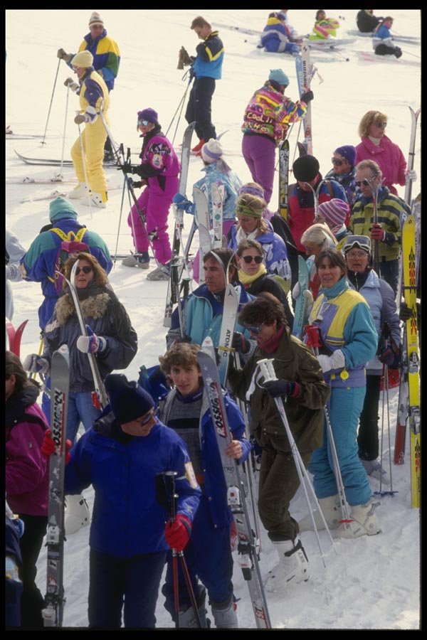 060045 Skiers Getting Off The Train A4 Photo Print