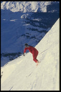 060064 Red Skier On Descent A4 Photo Print