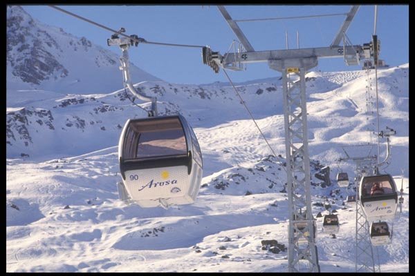 060076 White Cable Car On The Way Up, Arosa A4 Photo Print