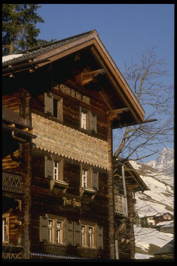 060088 Mountain Swiss Chalet A4 Photo Print