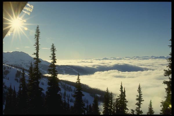 061018 Sun Trees And Clouds Blackcomb Mt., British Columbia A4 Photo Print