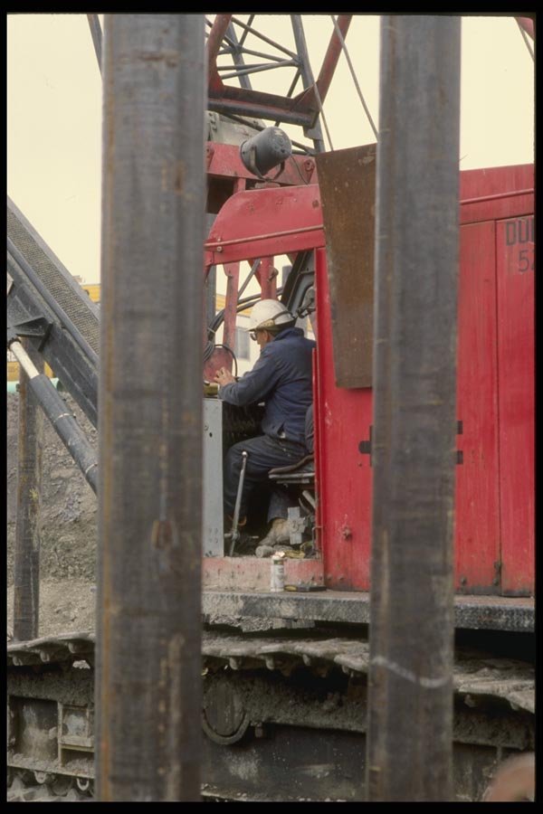 063017 Steamshovel Pile Driving Worker A4 Photo Print