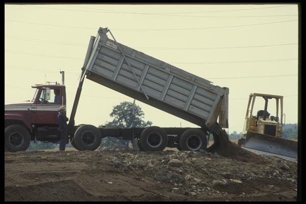063063 Dump Truck Unloading Highway Dirt A4 Photo Print