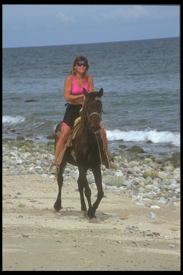 064051 Tourista On The Beach Horseback Riding A4 Photo Print