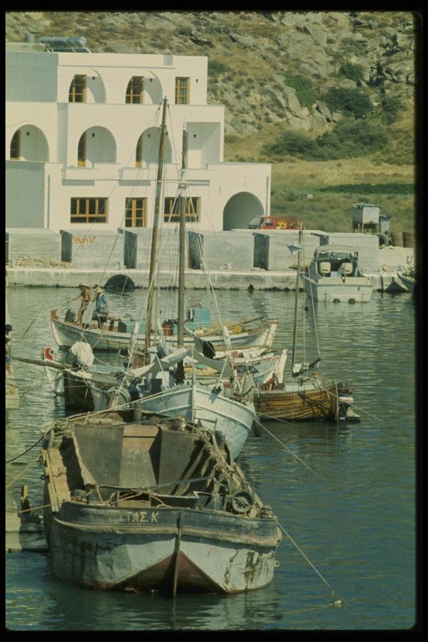 067028 Harbor Scene Cyclades, Aegean Sea A4 Photo Print