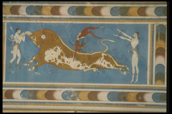 067077 Bull Leaping Fresco Knossos, Crete A4 Photo Print