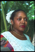 068013 Woman With Earrings Outside Deshaies, Guadeloupe A4 Photo Print