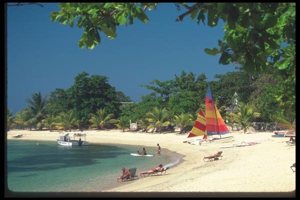 068044 Beach And Sunbathers, Half Moon Beach Montego Bay A4 Photo Print
