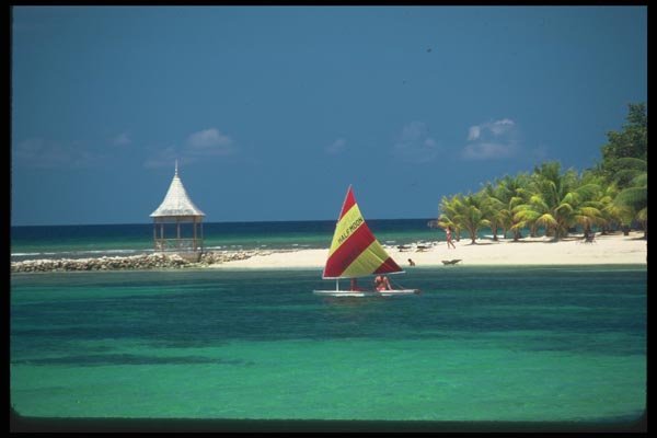 068045 Beach And Windsail Montego Bay, Jamaica A4 Photo Print