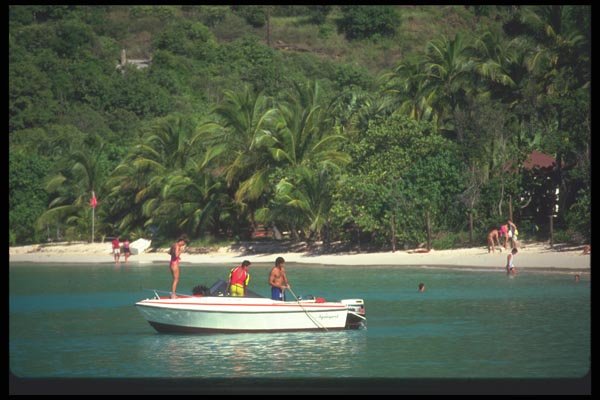 068056 Boat At Pelican Beach, Bay Of St. Jean St. Barthelemy A4 Photo Print