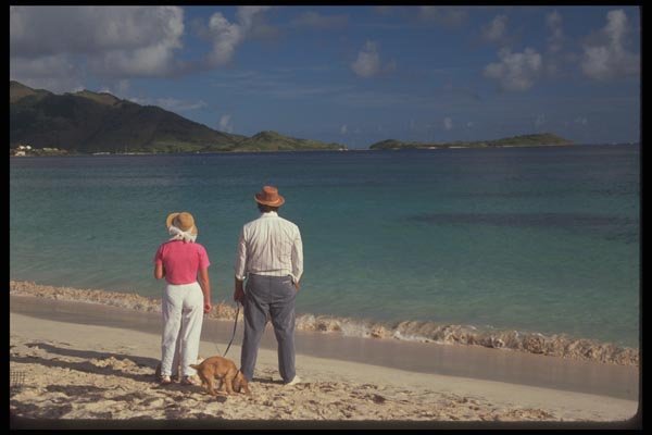 068064 Walking The Dog, Orient Beach Sint Maarten A4 Photo Print