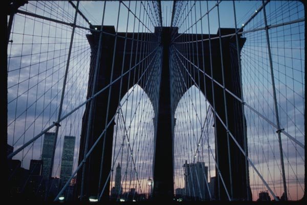 074010 Brooklyn Bridge Tower And Web A4 Photo Print