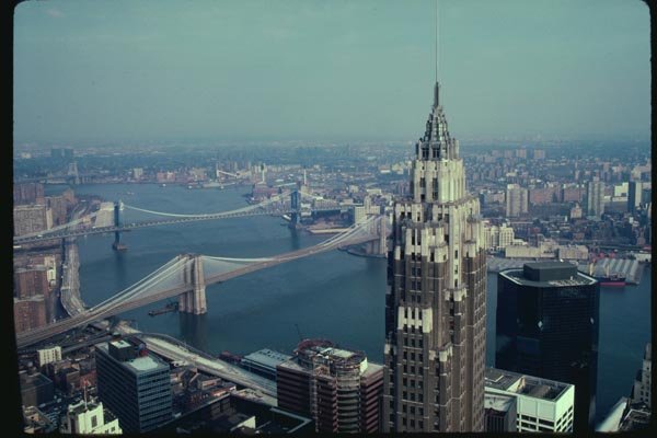074011 East River With 40 Wall Street In Foreground A4 Photo Print