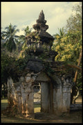 076020 Dilapidated Tower With Palm Trees A4 Photo Print