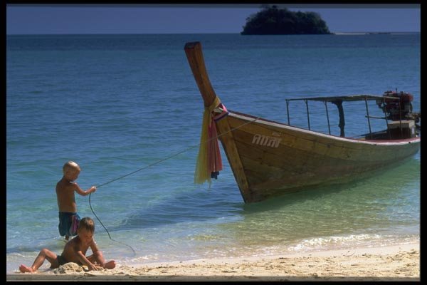 081045 Boys Playing In Boda Island, Krabi Province A4 Photo Print