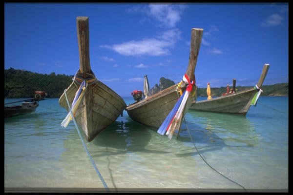 081095 Longtail Boats In Phra Nang, Krabi Province A4 Photo Print