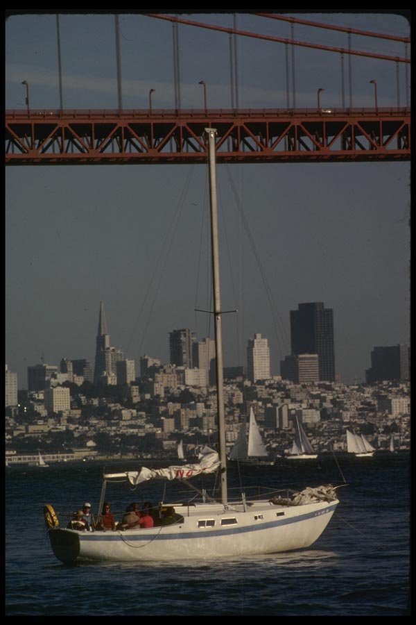 082008 Sloop Anchored Off Kirby Cove A4 Photo Print