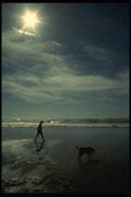 082099 Man And Dog Ocean Beach A4 Photo Print