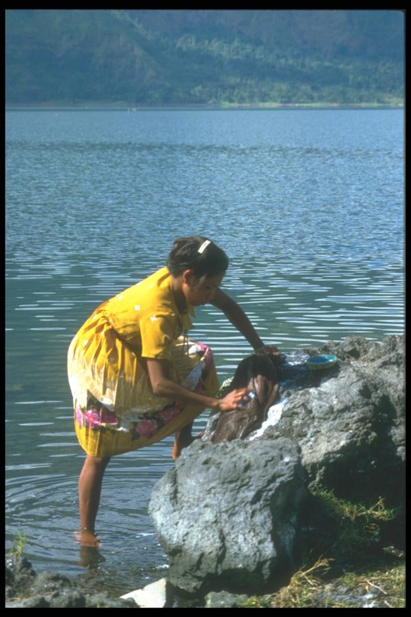 083006 Woman Washing Clothes, Lake Batur A4 Photo Print