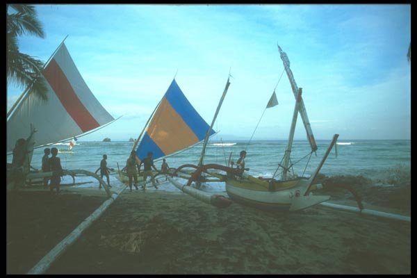 083008 Outrigger Canoes, Candidasa Beach A4 Photo Print