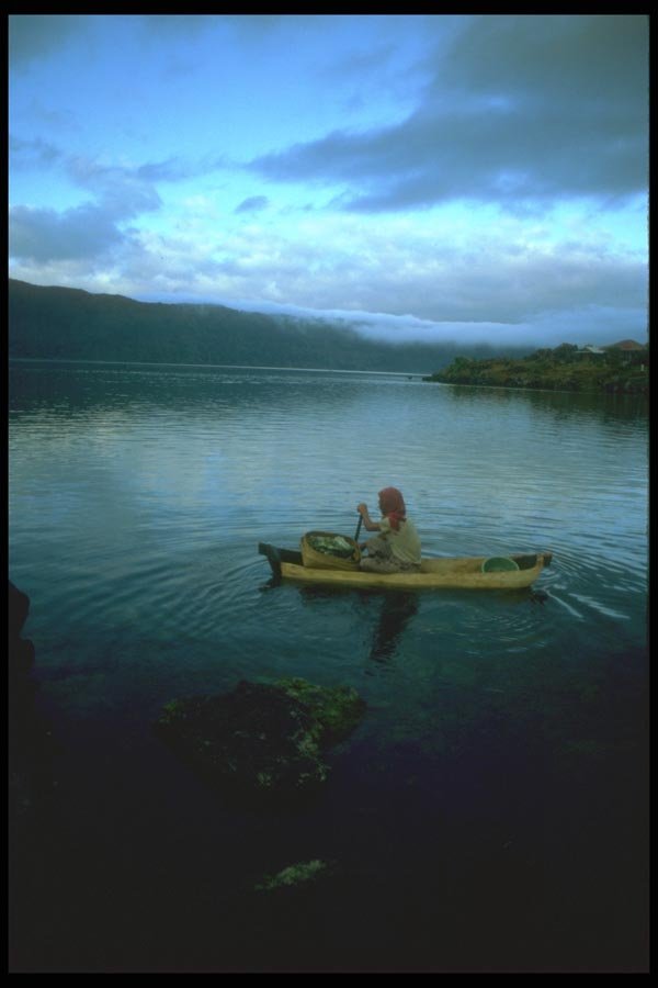 083032 Boat, Early Morning On Lake Batur A4 Photo Print